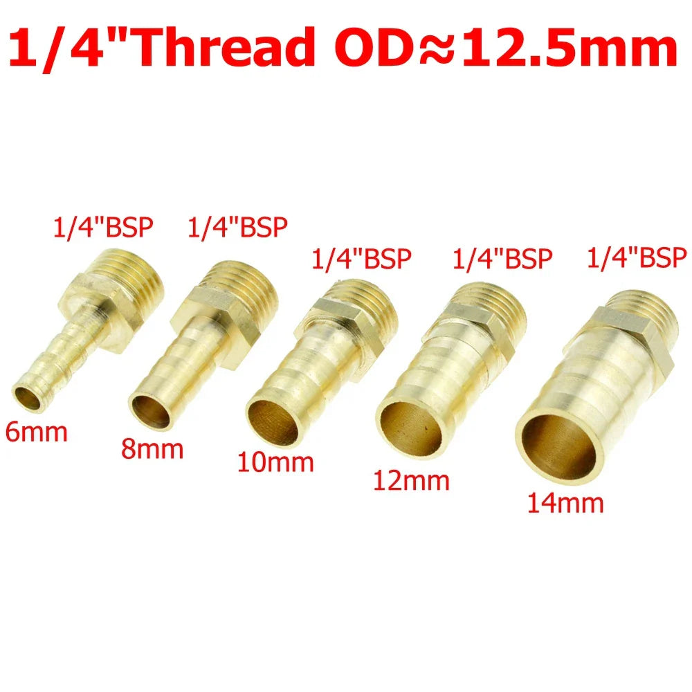Conexión de latón para tubería de 4 mm, 6 mm, 8 mm, 10 mm, 12 mm y 19 mm. Cola de manguera con espiga 1/8" 1/4" 1/2" 3/8" Adaptador de acoplamiento de cobre con conector macho BSP