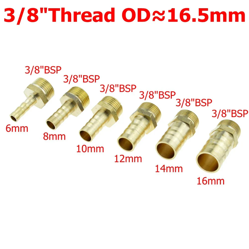 Conexión de latón para tubería de 4 mm, 6 mm, 8 mm, 10 mm, 12 mm y 19 mm. Cola de manguera con espiga 1/8" 1/4" 1/2" 3/8" Adaptador de acoplamiento de cobre con conector macho BSP