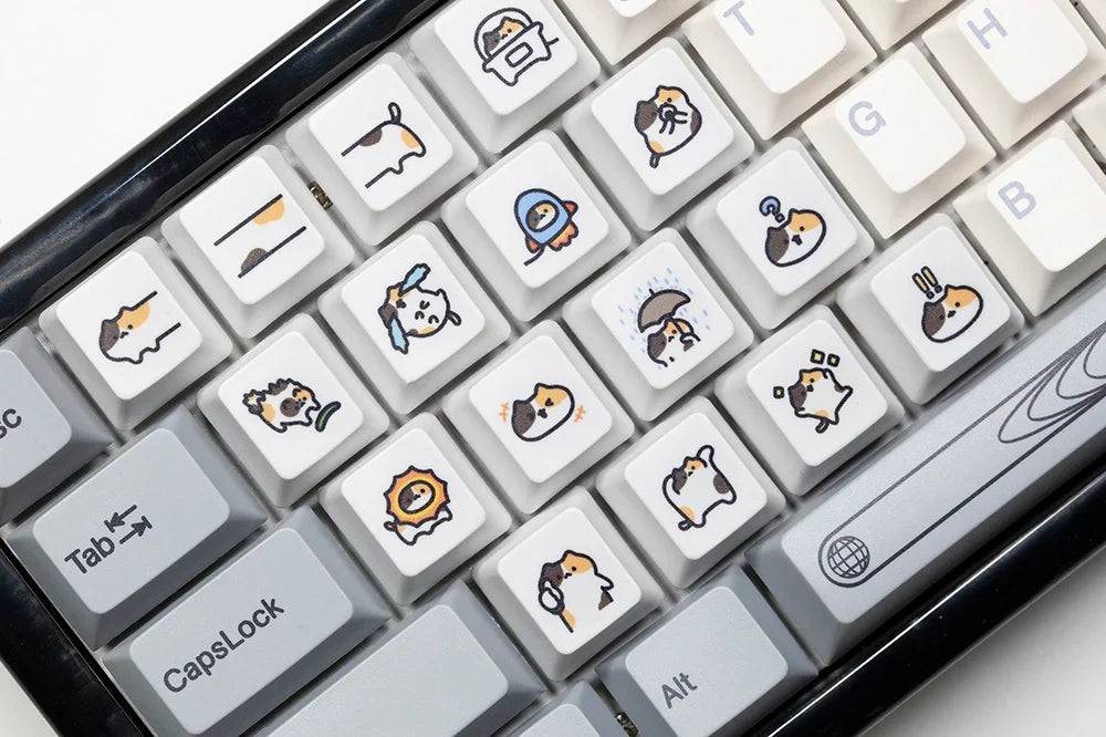 Süße kleine Calico Cat Keycap Kitty Meme Keycap Dye Subbed Keycaps für mx stem Gaming Mechanische Tastaturen Orange Weiß Schwarz